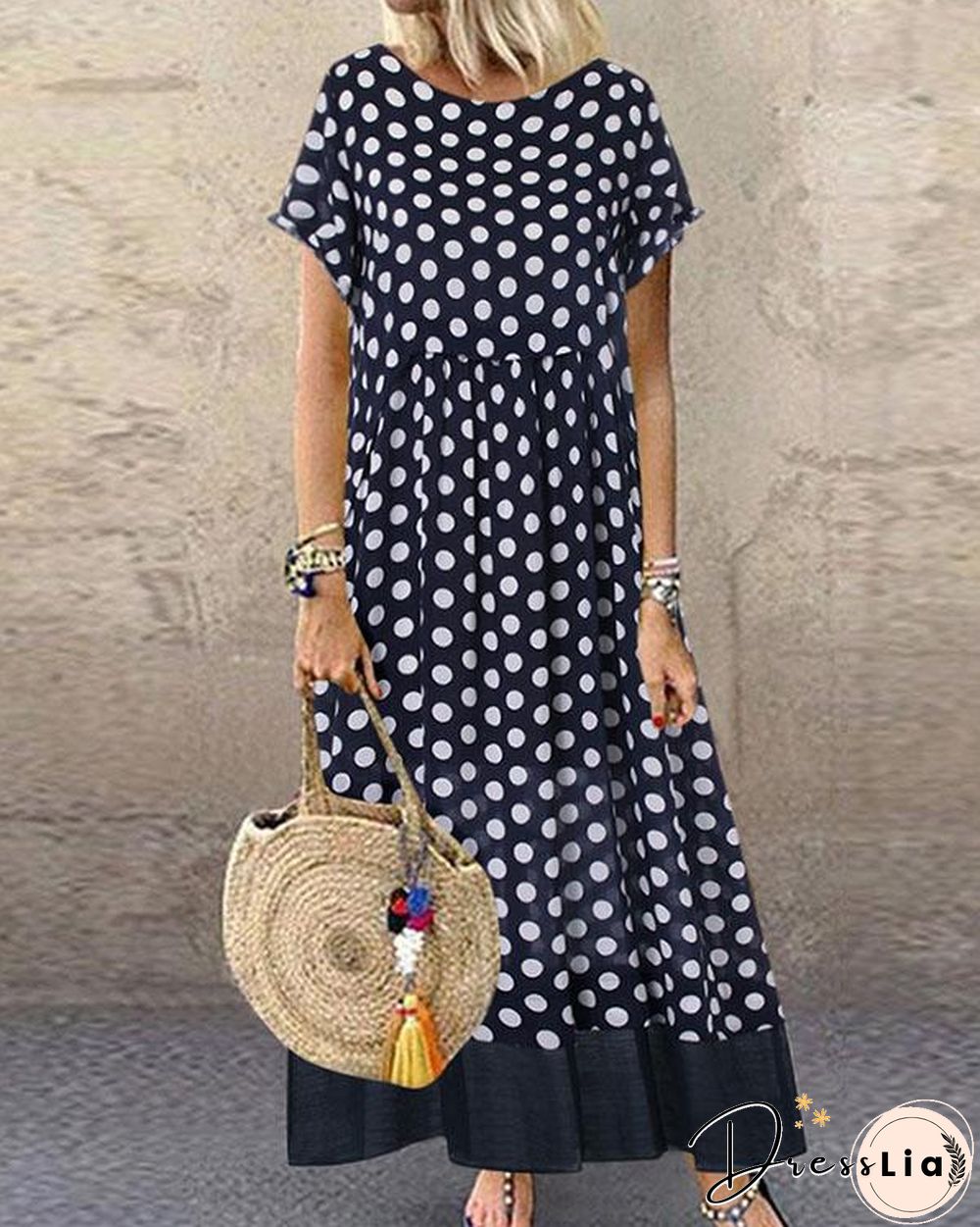 Polka Dot Fake Two Pieces Summer Plus Size Maxi Dress
