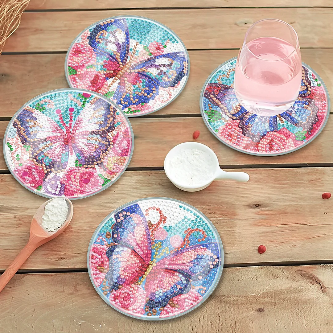 [Upgrade - Waterproof Coaster]6pcs DIY Butterfly Set Holiday Christmas for Adults and Beginners(With Covers)