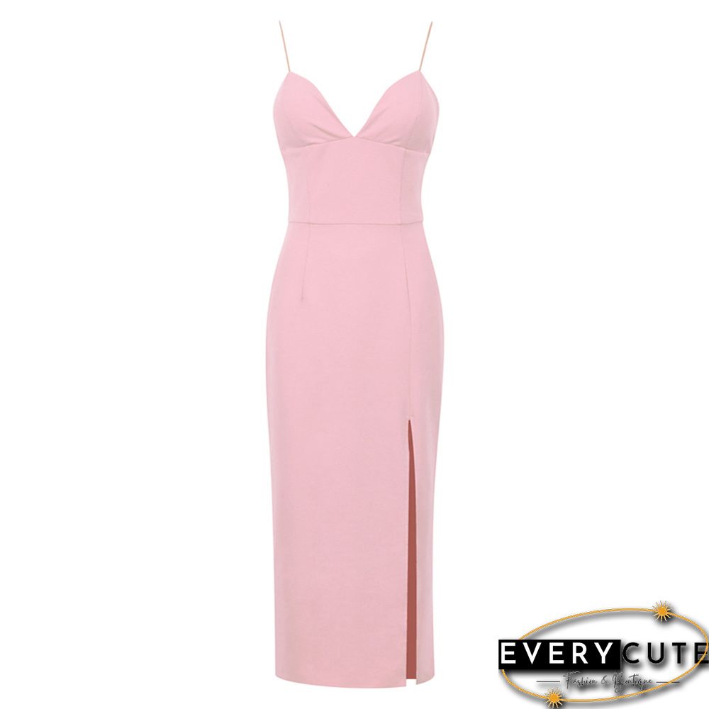 Pink Cotton Blend Knit Split Bodycon Dress