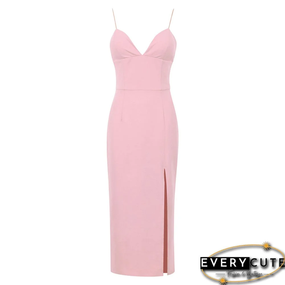 Pink Cotton Blend Knit Split Bodycon Dress