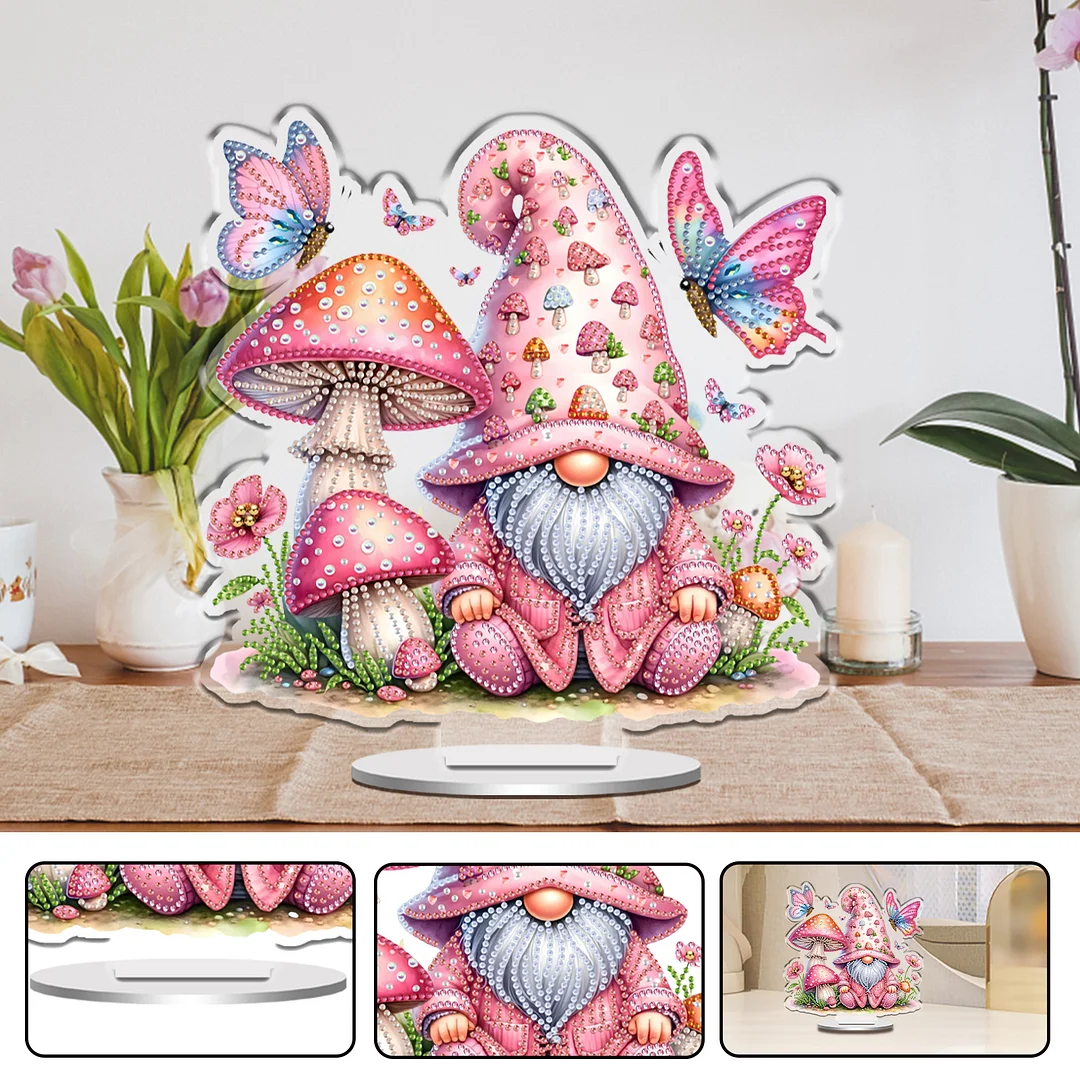 Mushroom Gnome DIY 2D Flat Print Acrylic Desktop Diamond Art Kits 24x22cm