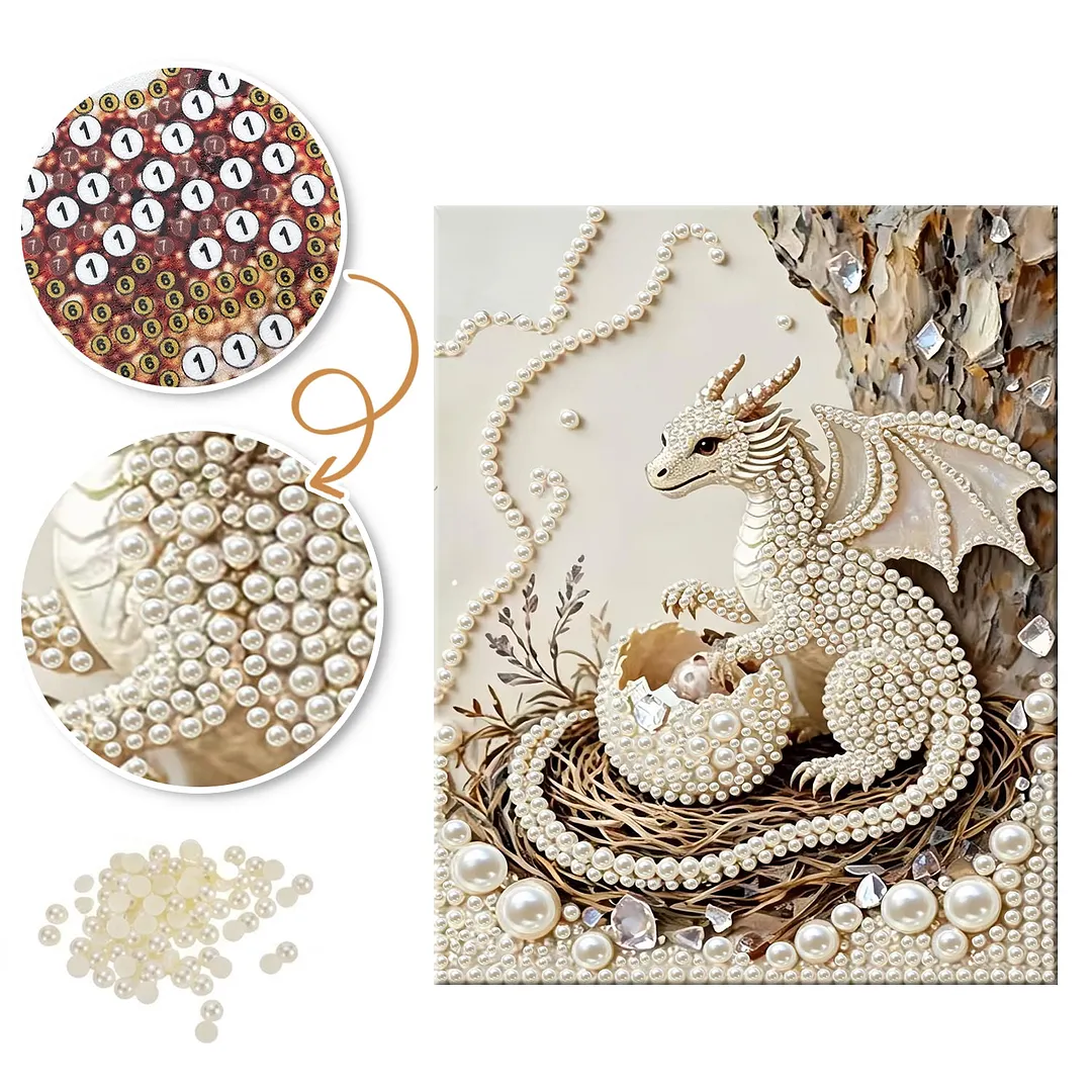 White Dragon Hatchling - Pearls Painting