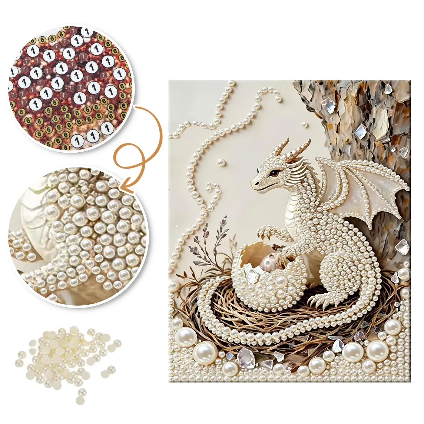 White Dragon Hatchling - Pearls Painting