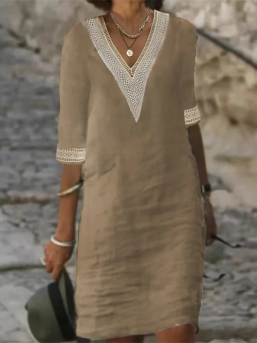 Women's Ethnic V-neck Patchwork Dress