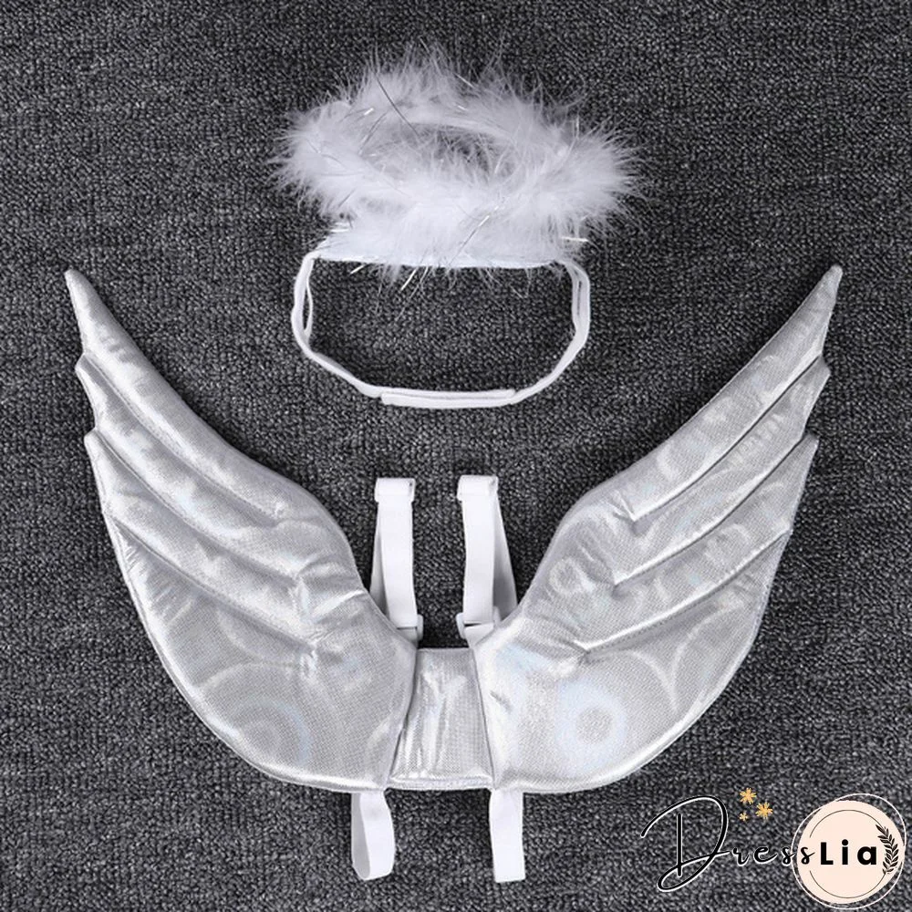 1Pc Pet Halloween Costume Cosplay Angel White Wing and Headband for Dog Cat Rabbit Piggy Party Theme Birthday Christmas