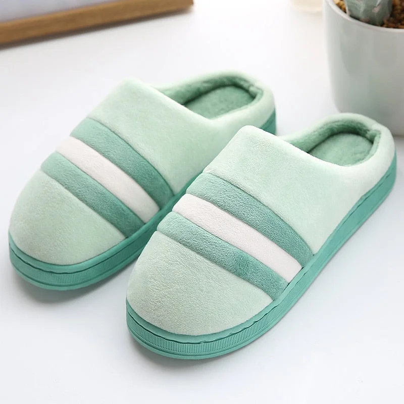 Men and Women Striped Indoor Home Autumn and Winter Couples Warm Cotton Slippers Cotton Indoor Home Soft and Comfortable