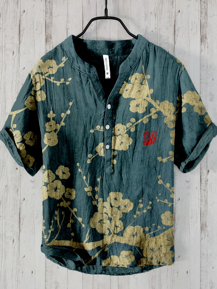 Japanese Plum Blossom Art Linen Blend Cozy Shirt