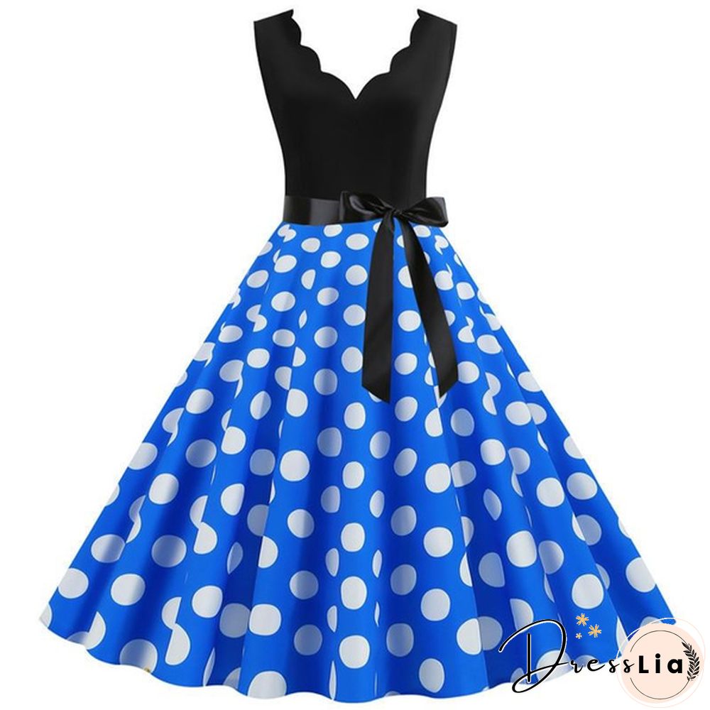 New Women's Fashion Sleeveless Casual Dresses Elegant Vintage Floral Print Rockabilly 1950S Retro Evening Party Gown Swing Pleated Dress Vestidos De Mujer