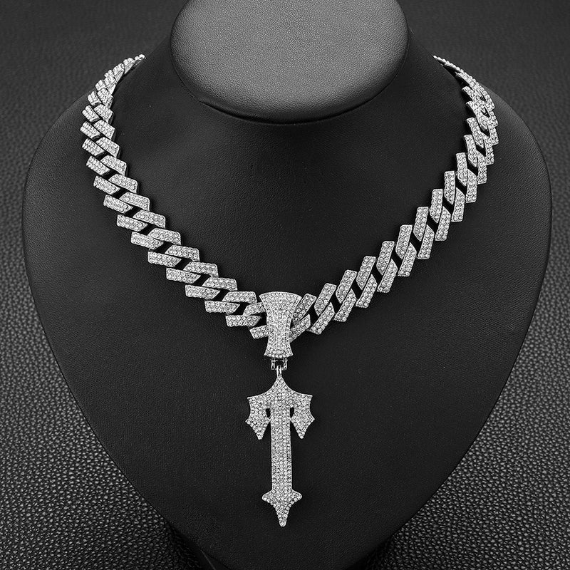 New Hiphop Cross Sword Pendant Full Diamond Cuban Chain Hip Hop Niche Legend Big Sword Jewelry
