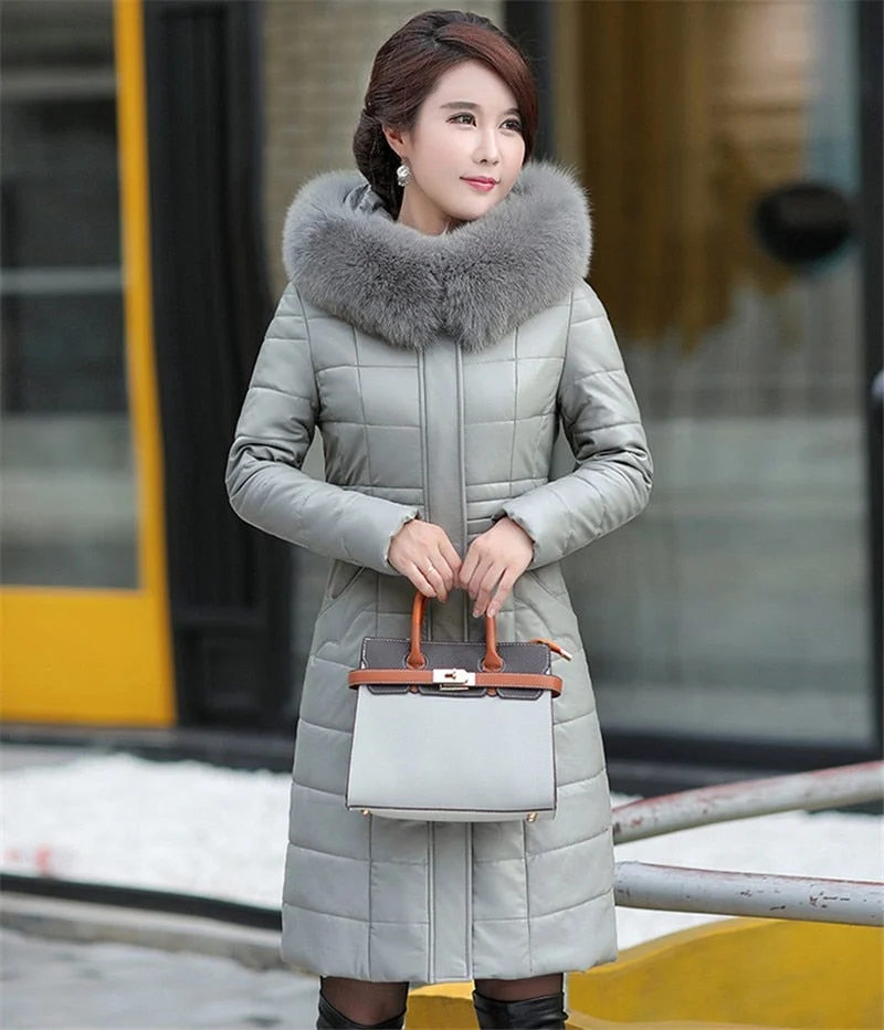 Plus Size 6XL 7XL 8XL Winter Parkas Women 2020 Genuine Leather Coat Down Cotton Jacket Female Thicken Warm Tops Hooded Outerwear
