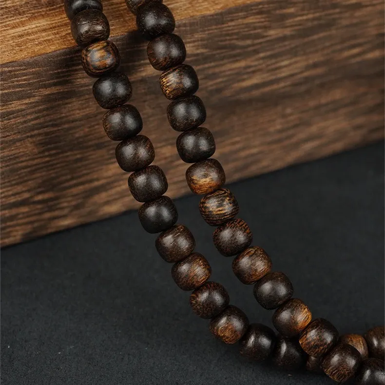 Authentic Vietnamese Nha Trang Purple Agarwood Jade-Like Scarred Old Material Bracelet 6mm Sinking Grade Barrel Bead Mala Bracelet