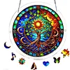 (25cm)DIY Acrylic Jigsaw Puzzle Window Hanging with Hanging Chain DIY Stained Glass Decoration Round Window Puzzle Decor for DIY Craft Project (Stained Glass Tree of Life)