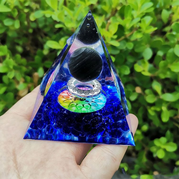 Lapis Lazuli Obsidian Lotus Symbol Orgone Pyramid