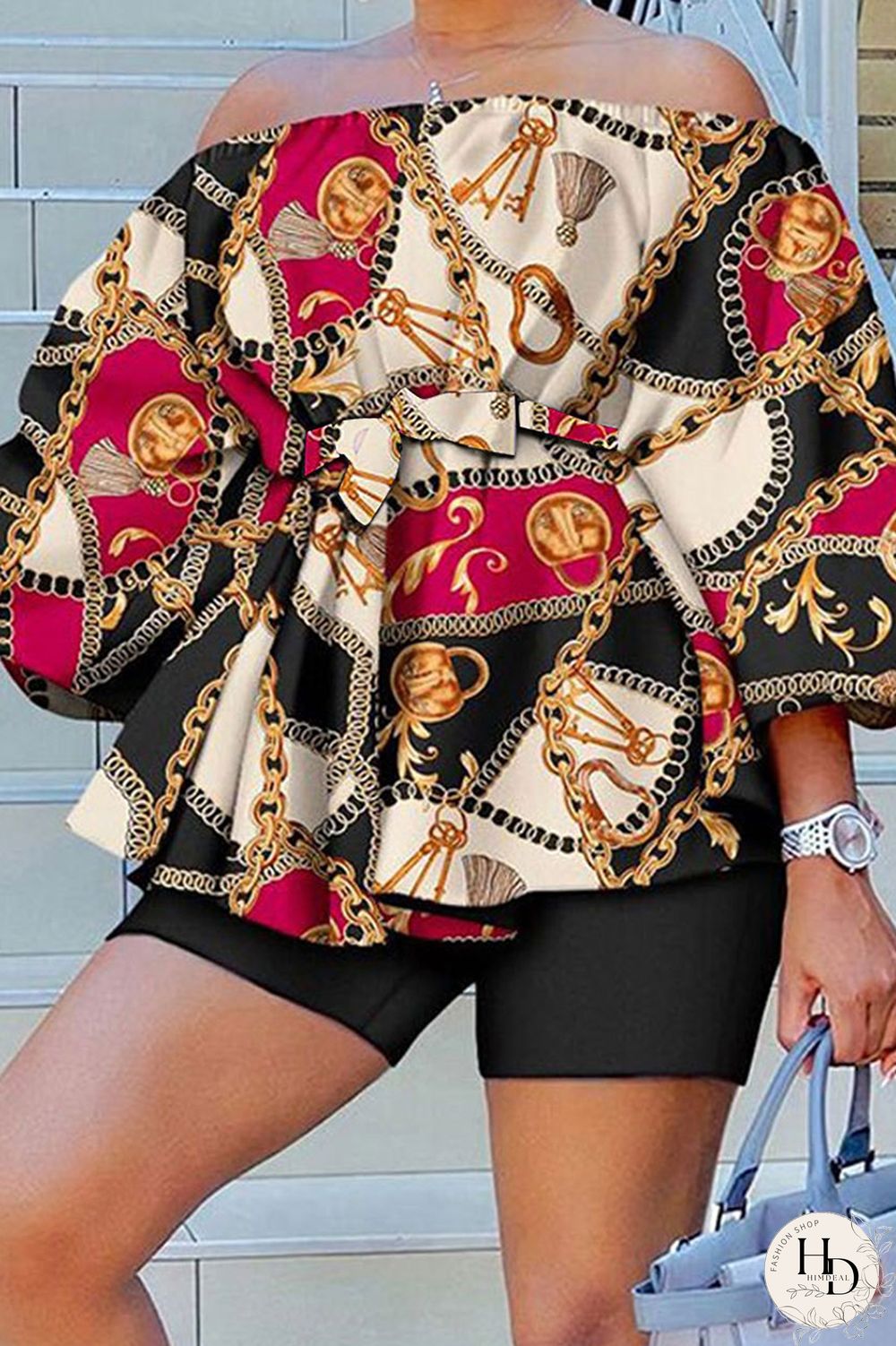 Yellow Casual Print Patchwork Off the Shoulder Long Sleeve Two Pieces