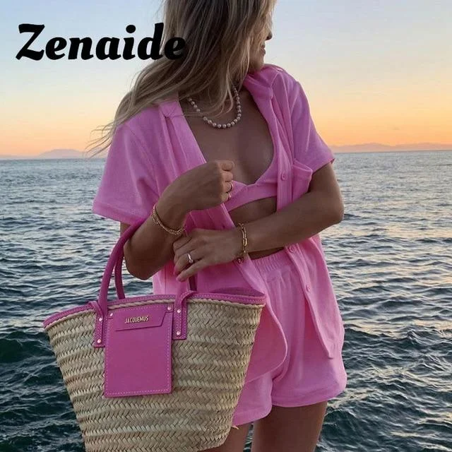 Zenaide Velvet Beach Two Piece Set Women Tracksuit Loungewear Casual Cardigan Top Summer Outfits Workout Woman Shorts Sets