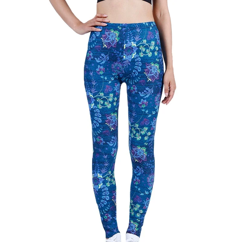 CUHAKCI Leggings Women's Space Dark Blue Leggins Print Pants High Quality Fitness Trousers Mujer Hot Gym Stretch Sportswear