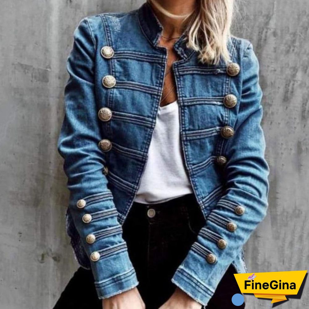 Women Slim Double-Breasted Denim Jacket