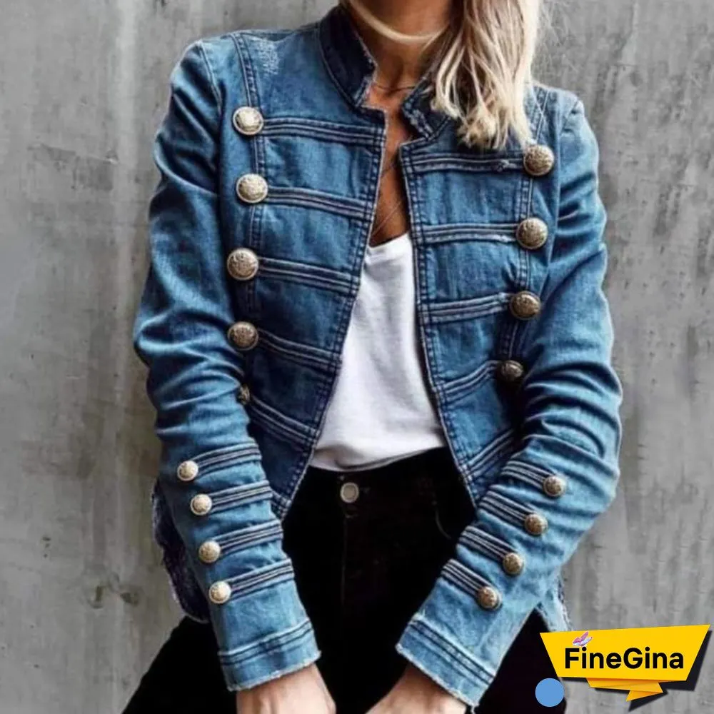 Women Slim Double-Breasted Denim Jacket