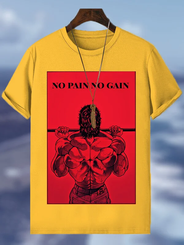Men's No Pain No Gain Print Cotton Casual T-Shirt