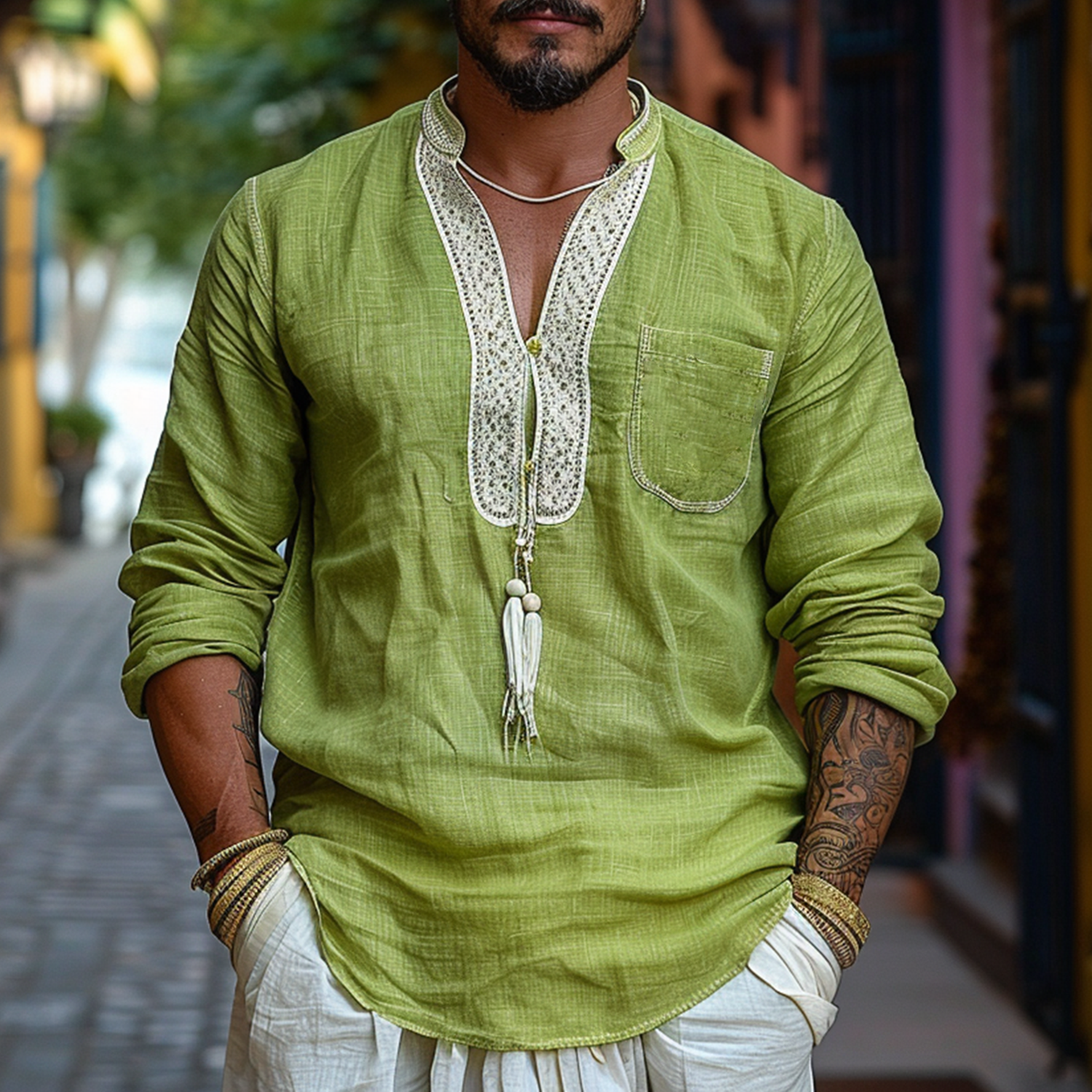 Outdoor Vacation Ethnic Lace Design Shirt