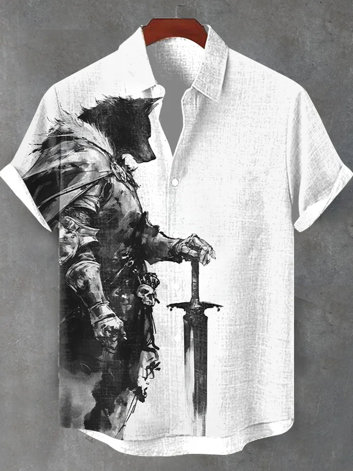 Men's Vintage Art Werewolf Knight Print Shirt