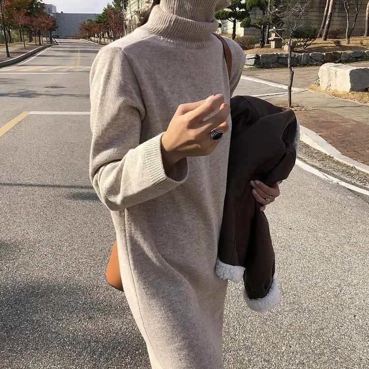 Easy-Fitting Turtleneck Sweater Dress