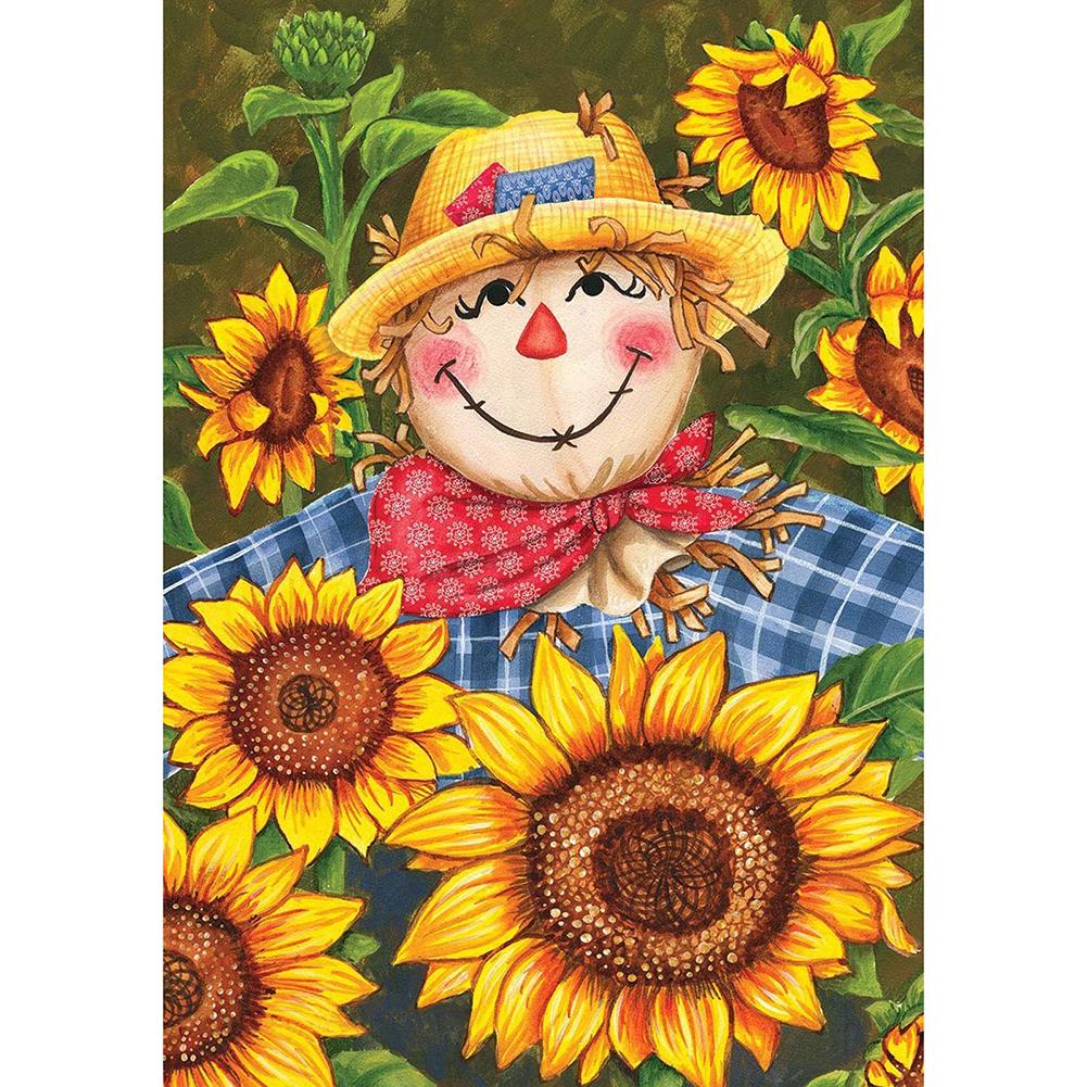 

30*40CM-Round Drill Diamond Painting-Sunflower Scarecrow, 501 Original