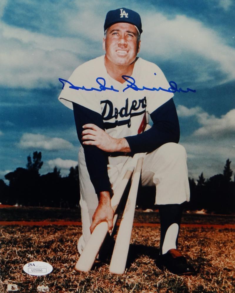 Duke Snider Autographed Dodgers 8x10 Color Kneeling Photo Poster painting- JSA Auth *Blue