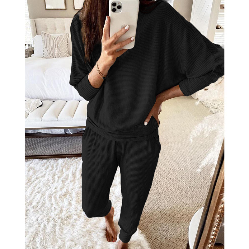 Rotimia Casual Loose Solid Color Long-sleeves Knitted Set