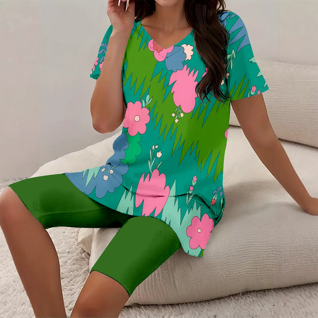 Women Long Sleeve V-neck Graphic Floral Printed Top
