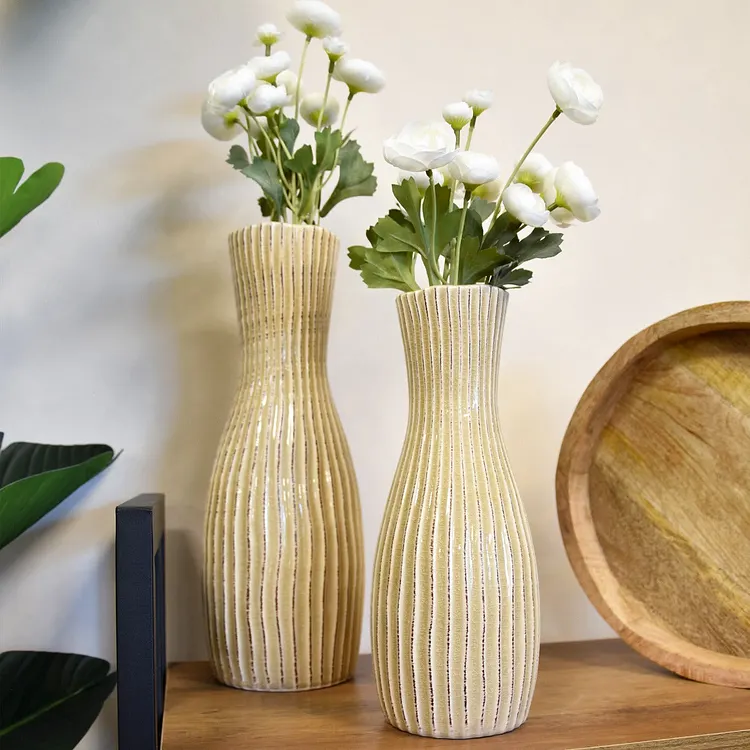 Elegant & Stylish Cream Bottle Ridged Vase