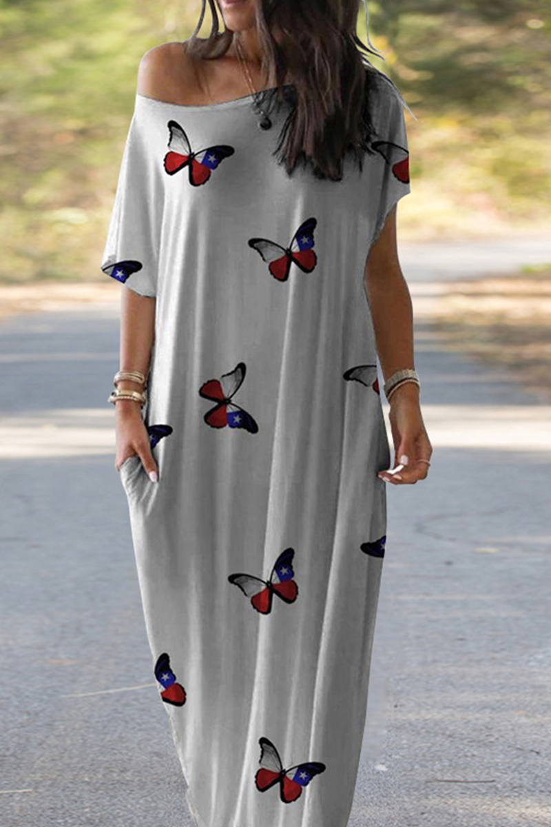 Casual Print Split Joint One Shoulder Straight Dresses(4 Colors)