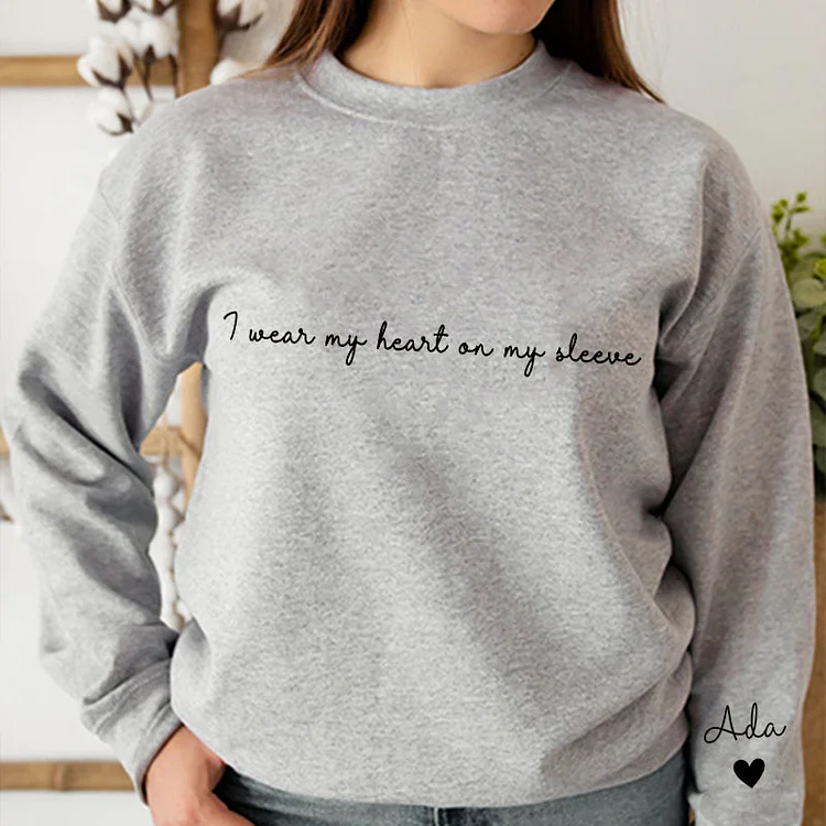 I Wear My Heart on My Sleeve, Personalized Grandma Shirt with Kids Names (Up to 5 Names), Custom Floral Letter Embroidered Sweatshirt, Gifts for Mom