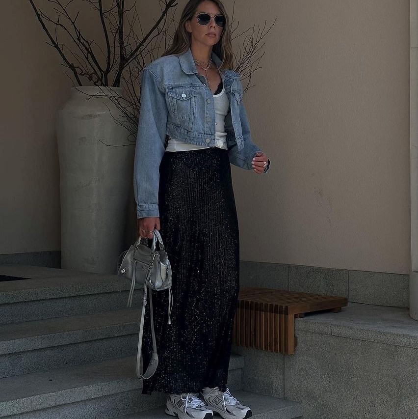 Tozwheels event dresses for women luxury Women's Elegant Long Sequins Skirt, High Waist Split Skirts, Office Lady, Casual Loose Streetwear, Fashion, Summer, 2025