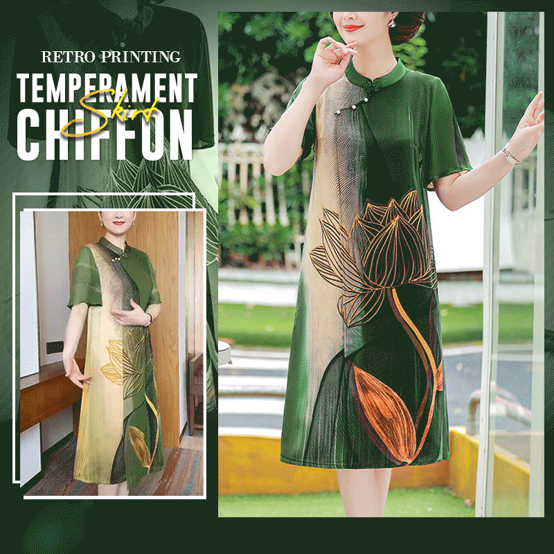 Retro Printing Temperament Chiffon Skirt