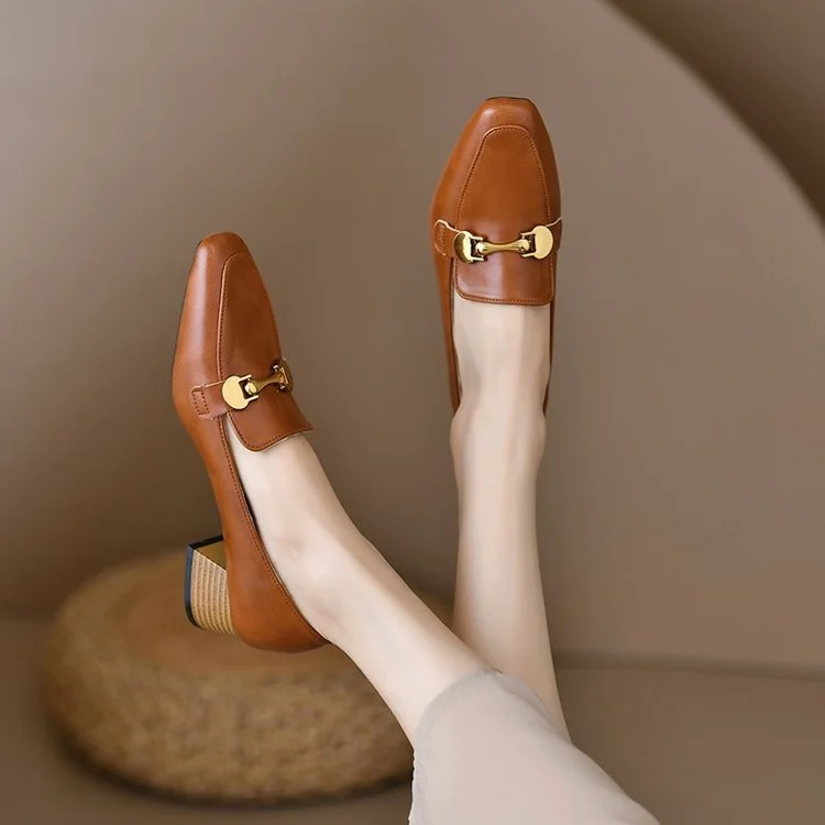 Yyvonne Retro Square Head Single Shoe Heel Thick Heel 2025 Spring And Autumn New Women's Foot Small Leather Shoes Women's Shoes