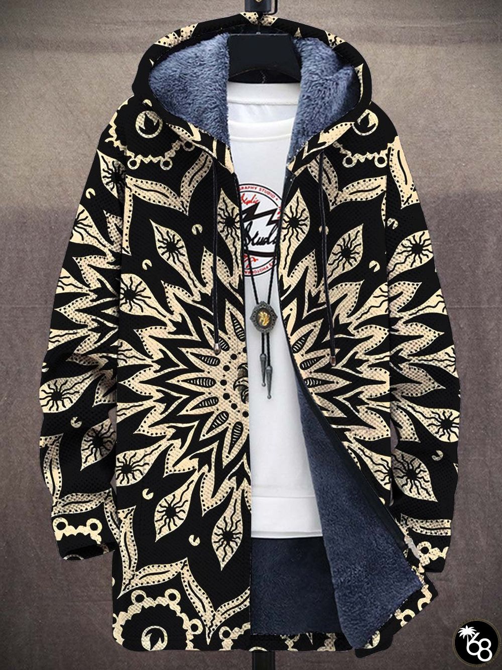 Retro Mandala Pattern Art Unisex Plush Thick Long-Sleeved Sweater Cardigan Coat | 168DEAL