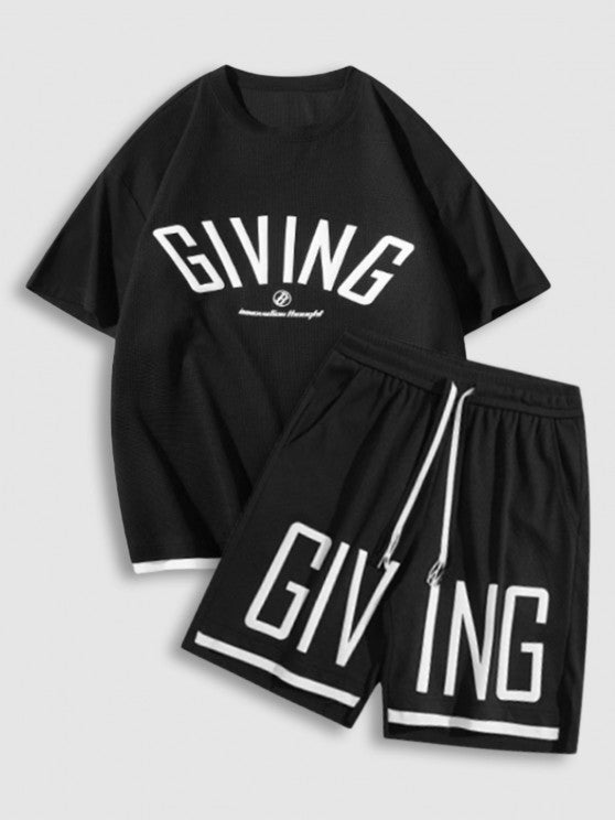 Short Sleeved T shirt And Loose Fit Casual Sports Shorts Set