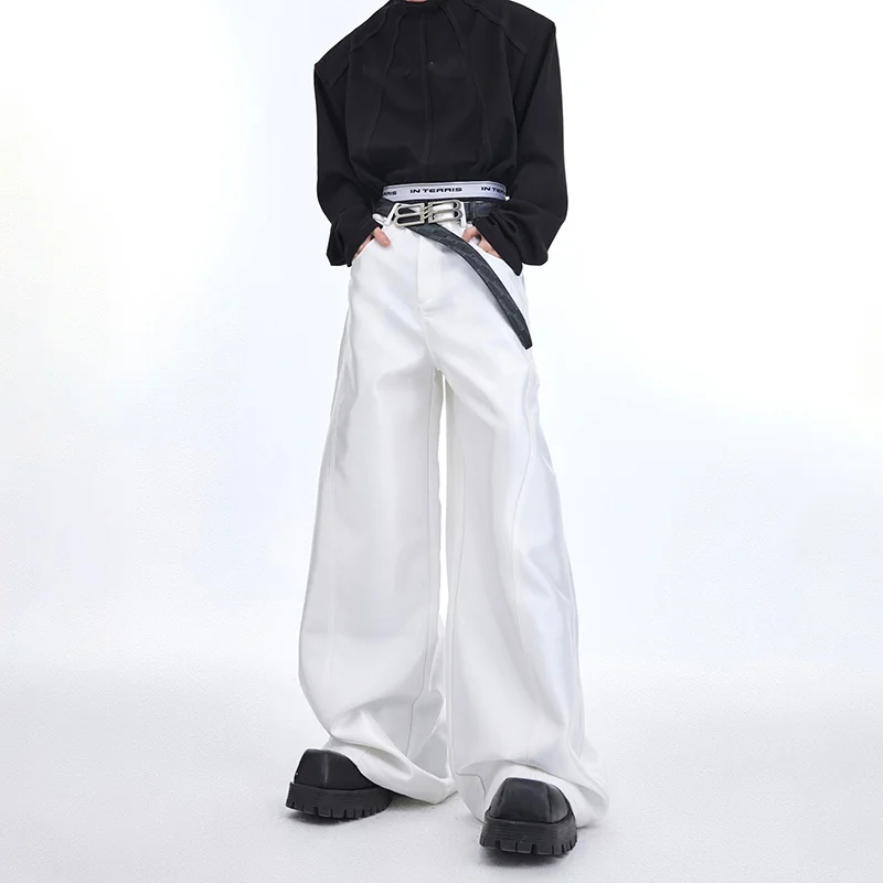 Aonga Spring Autumn Long Loose Casual Glossy Baggy Flowy Soft Black Wide Leg Pants Men Luxury Designer Emo Clothing 2024 aonga