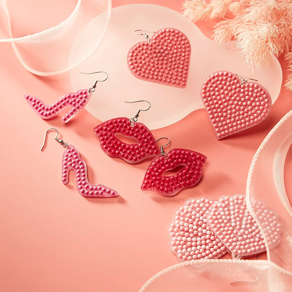 4Pairs DIY Pink Earrings Double Sided Holiday Diamond Art Earrings for Women