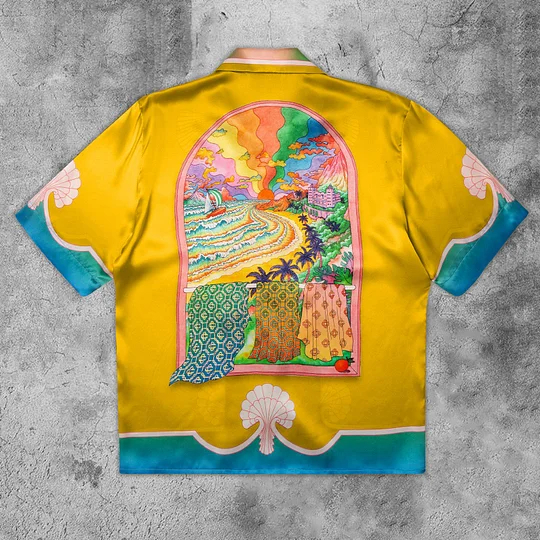 Loveciss®/ Literary Holiday Yellow Printed Casual  Short Sleeve Shirts