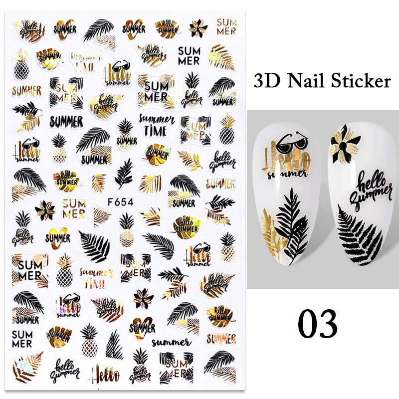 1PC Black White Leaves Flower 3D Nail Stickers Tropical Plants Mandala Leaf Geometry Transfer Decals Nail Art Decorations-Nail Inspo