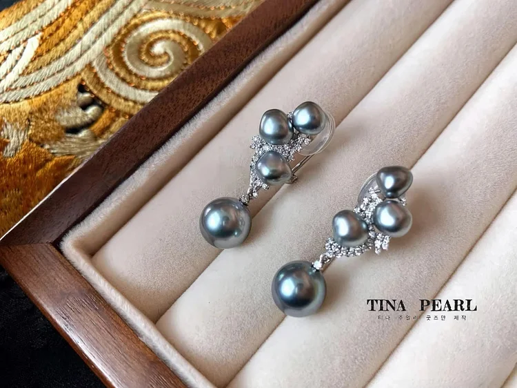TINA Jewelry Niche premium k gold +Diamond Tahiti keshi earrings