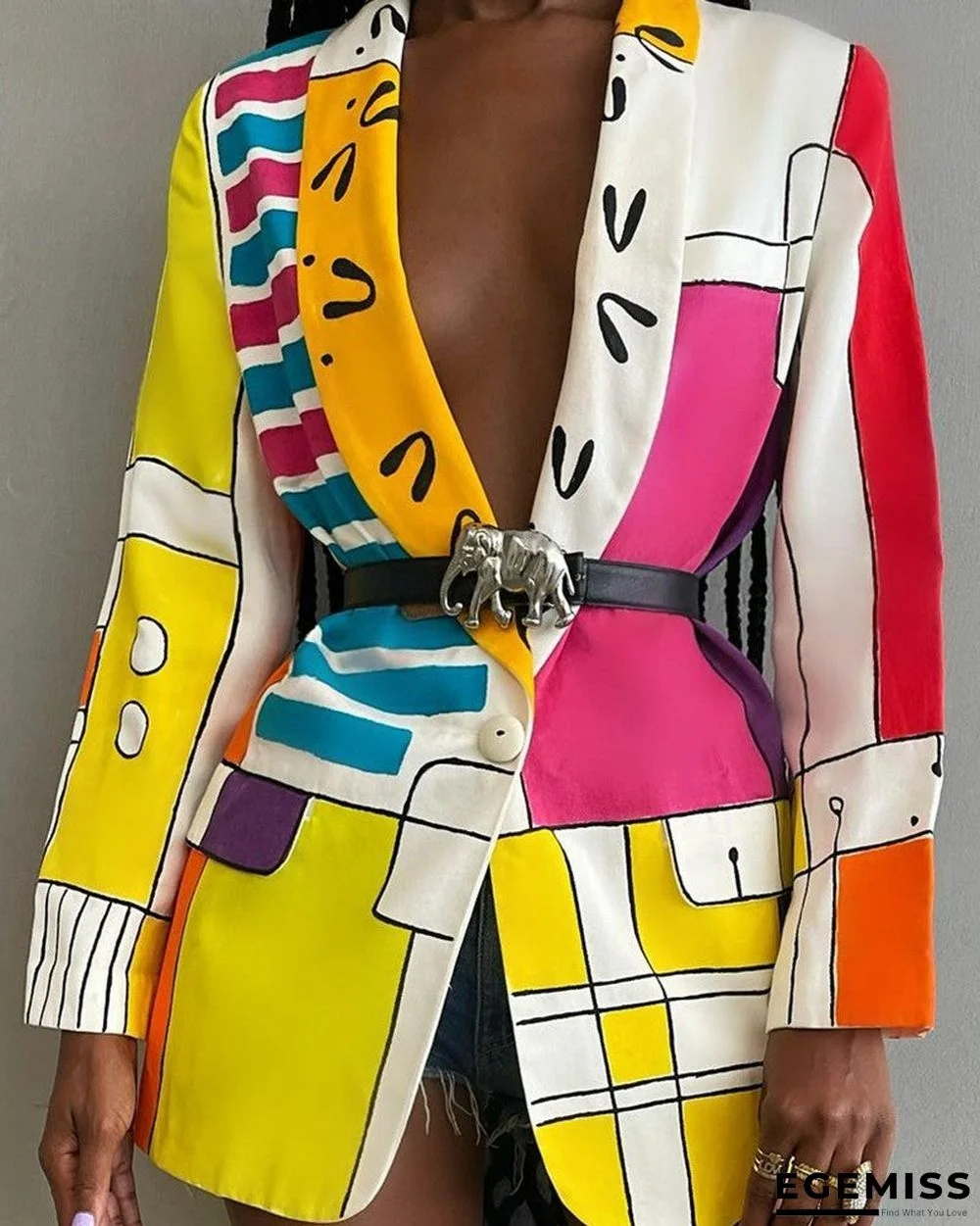 Abstract Print Shawl Collar Single Button Blazet | EGEMISS