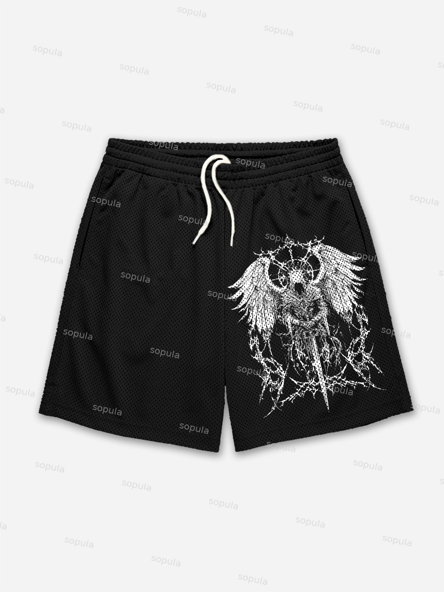 Angel Cross Faith Print Mesh Shorts - SOPULA