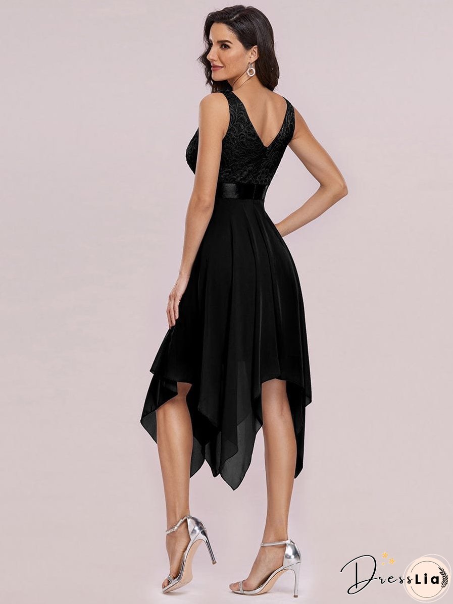 Captivating Deep V Neck A-line Sleeveless Dress with Asymmetrical Hem