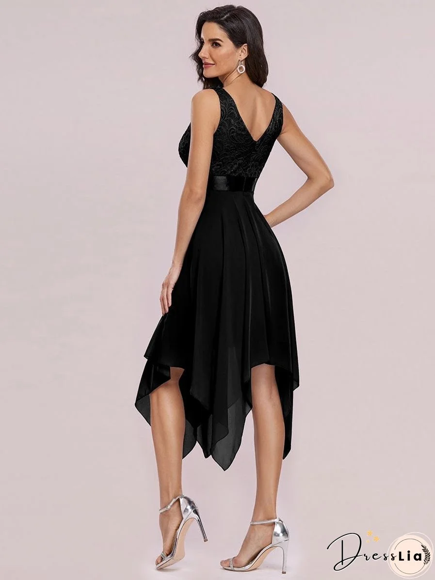 Captivating Deep V Neck A-line Sleeveless Dress with Asymmetrical Hem