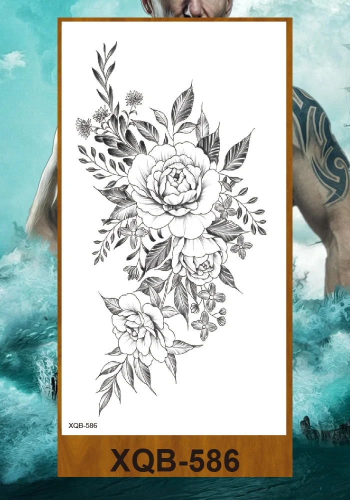 Temporary Tattoo Stickers Women Girl Arm Buttocks Chest Art Fake Tatoo Flowers Chain Body Makeup Waterproof Lily Chrysanthemum