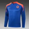 2024 Netherlands Half-Pull Training Suit Royal Colorful Blue Football Shirt 1:1 Thai Quality