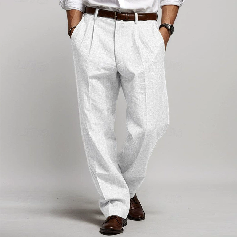Men's Linen Straight Solid Color Comfortable Casual Pants